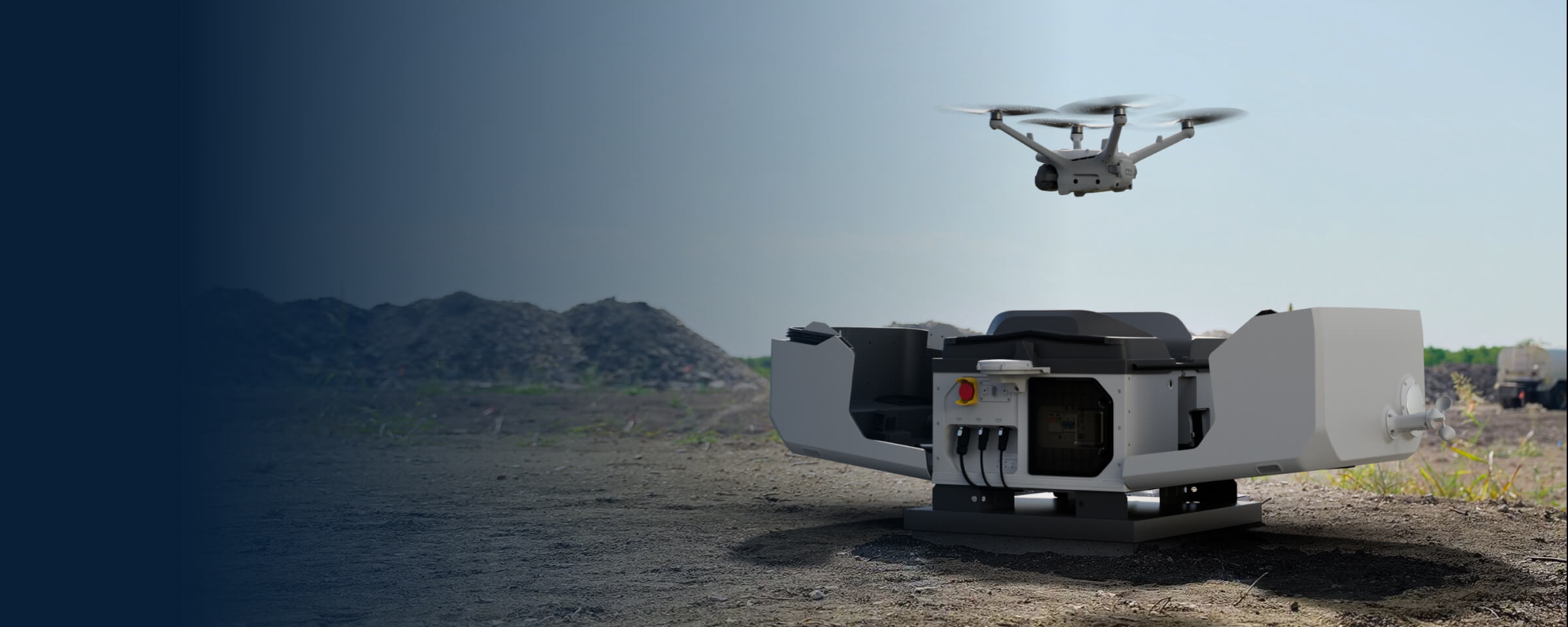 DJI Dock 3 e drone in uno scenario illustrativo di monitoraggio dei cumuli