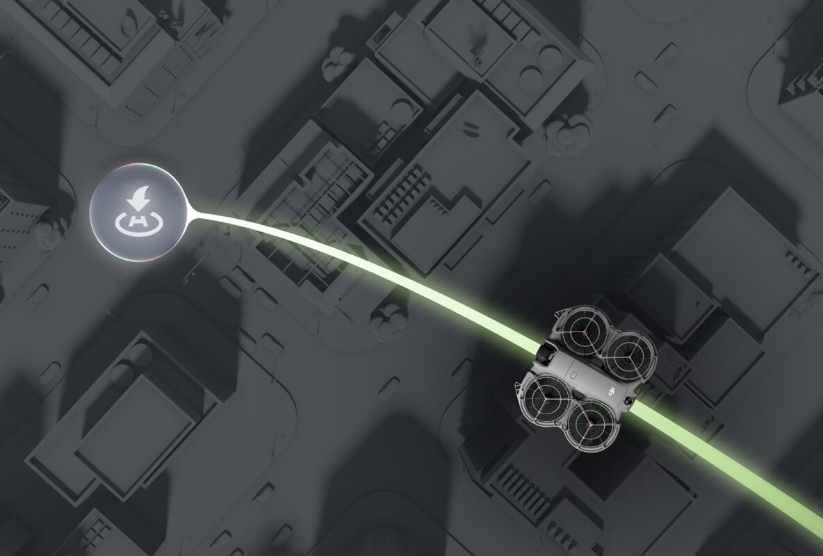 Illustration of Neo 2 flying over city back to home