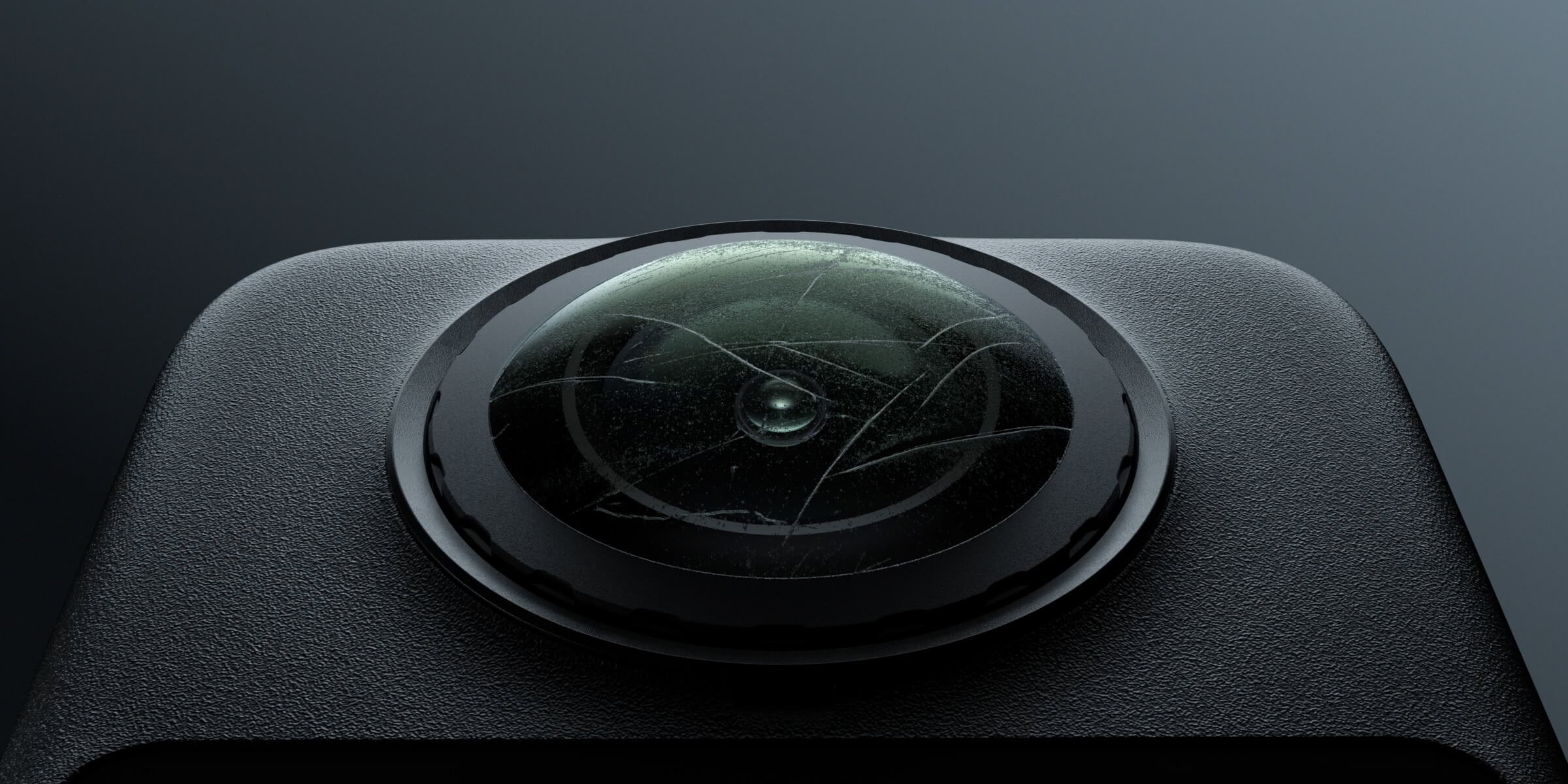 Close view of an intentionally scratched DJI Osmo 360 II replaceable outer lens
