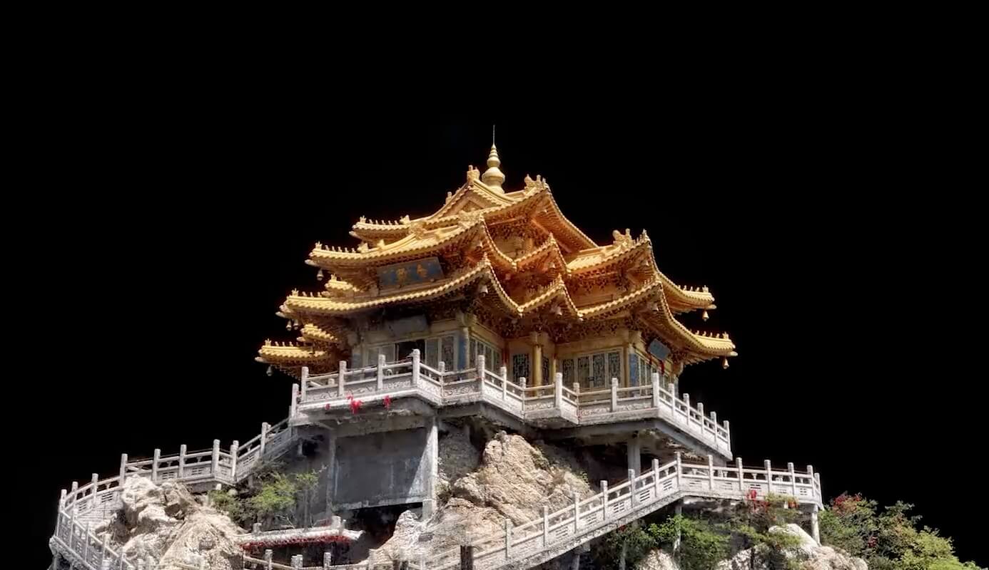 Official DJI Gaussian Splatting example showing a detailed reconstructed temple