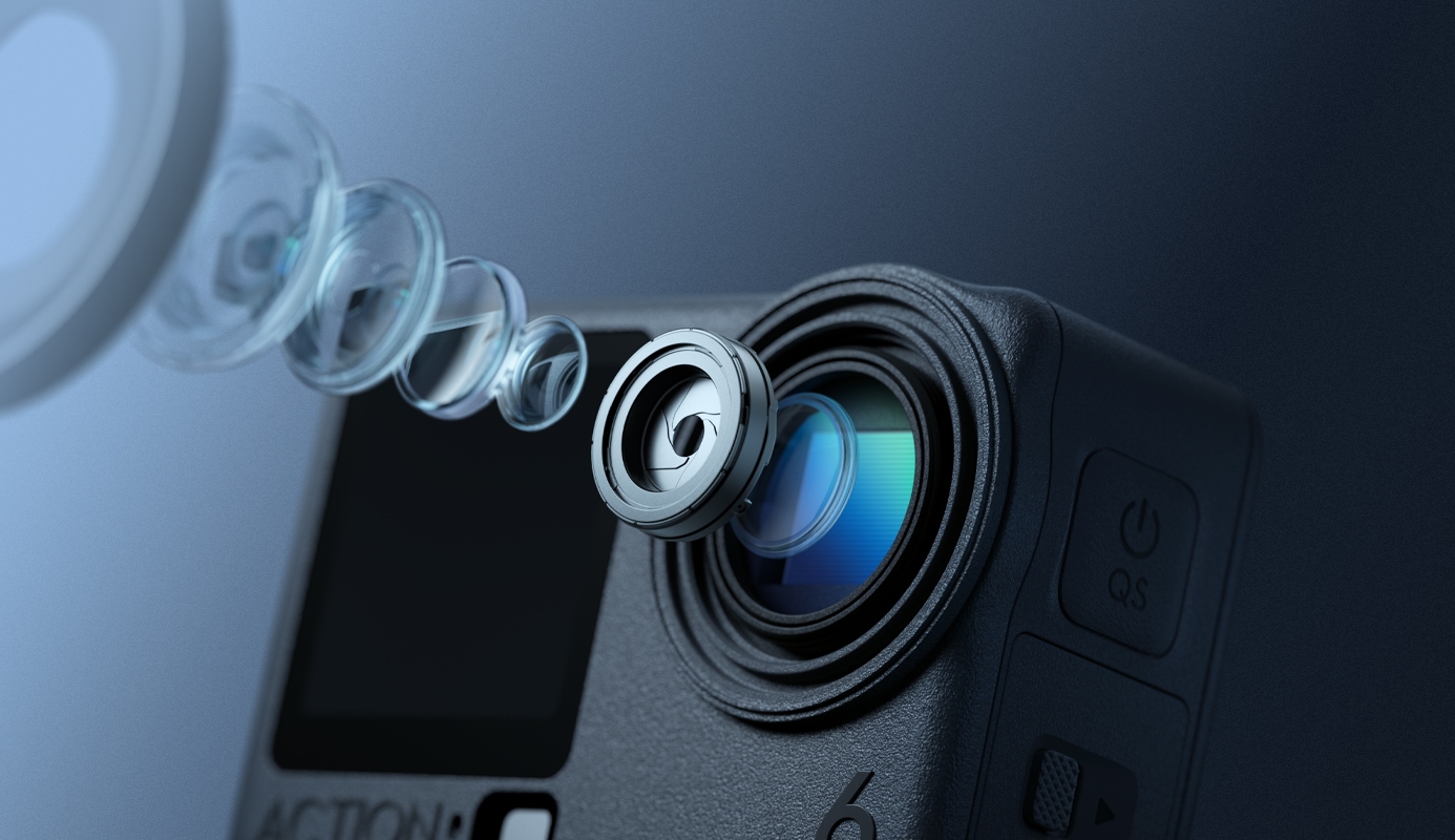 Osmo Action 6 with Camera Aperture in exploded view